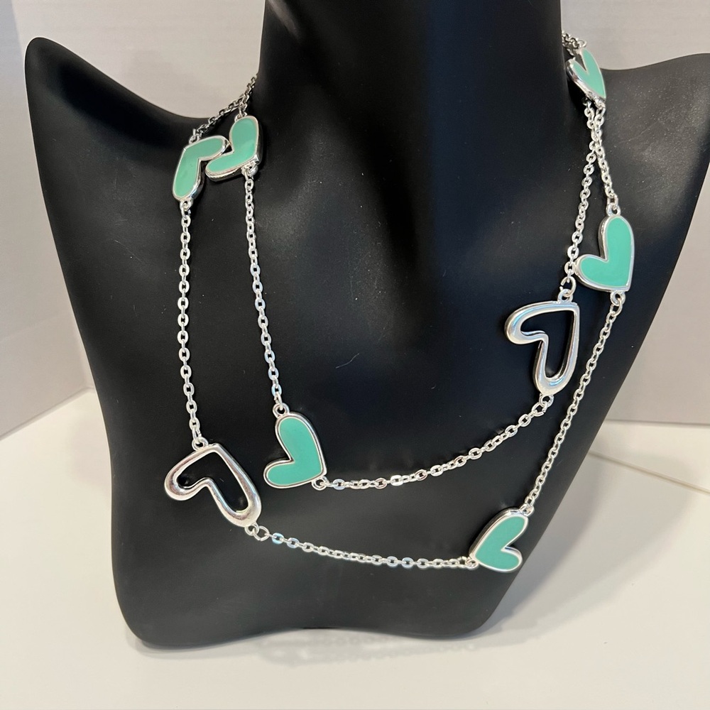 Mint & Silver‎ Heart Necklace on Silver Chain (NEW!)